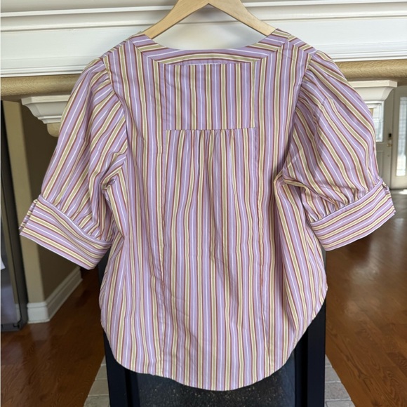 Maeve Puff Sleeve V Neck Stripe Blouse Lavender - Picture 7 of 7